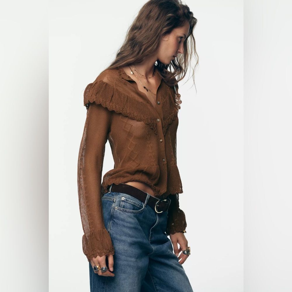 ZARA POINTELLE KNIT ROMANTIC JACKET - Picture 4 of 9